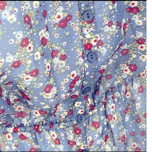 Maurices Sheer Floral Button-Up Top Large – Peplum Hem, Sleeveless - Picture 12 of 14